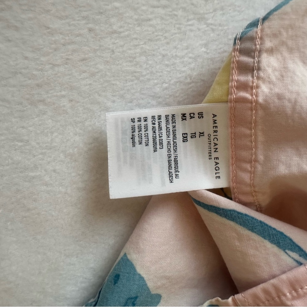 American Eagle Hawaiian Button Down Shirt Pink Blue Cotton Short Sleeve Men’s XL - Picture 9 of 9